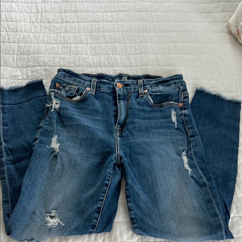 7 For All Mankind High Rise Skinny Distressed Blue Jeans Size 29